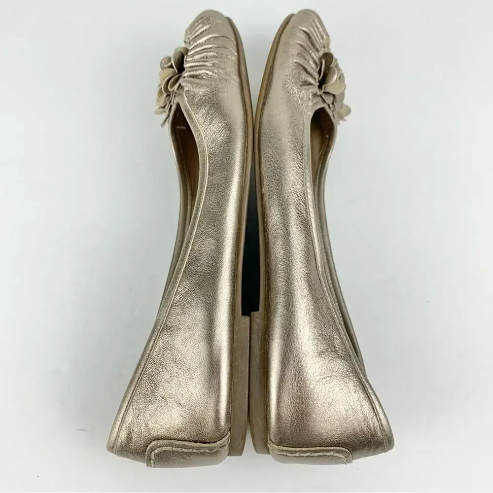 Ecco Metallic Silver Gold Leather Floral Ballet Slip On Flats 40
